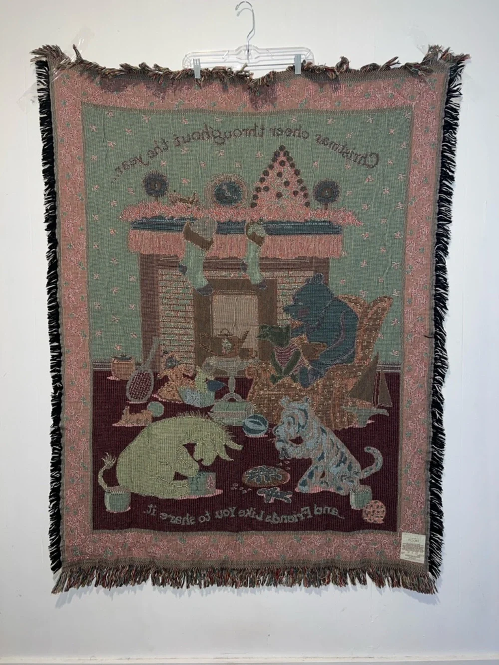 Winnie the Pooh Christmas Throw Blanket - Red & Green Holiday Tapestry